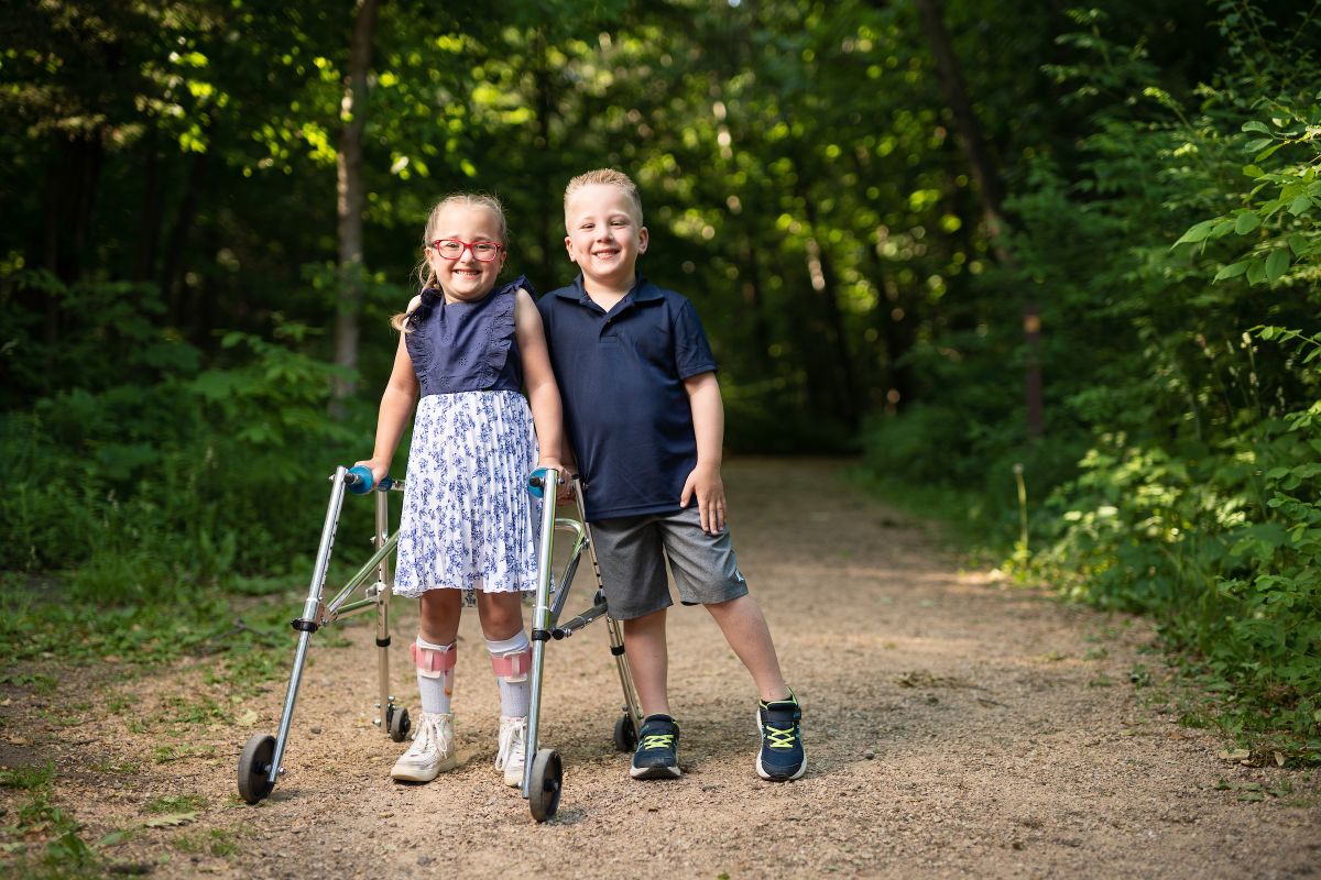 Kate and Ben, twins born prematurely and diagnosed with cerebral palsy, have received exceptional care from Gillette Children's Specialty Healthcare. Now 8 years old, they thrive with the support of their family and medical team.